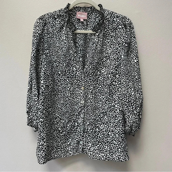 Show Me Your MuMu Tops - Show Me Your MuMu Black & White Pattern V Neck Button Down 3/4 Sleeve Top Size M